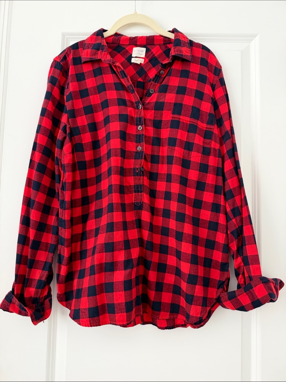 J. Crew Red and Navy Plaid Button-Front Shirt